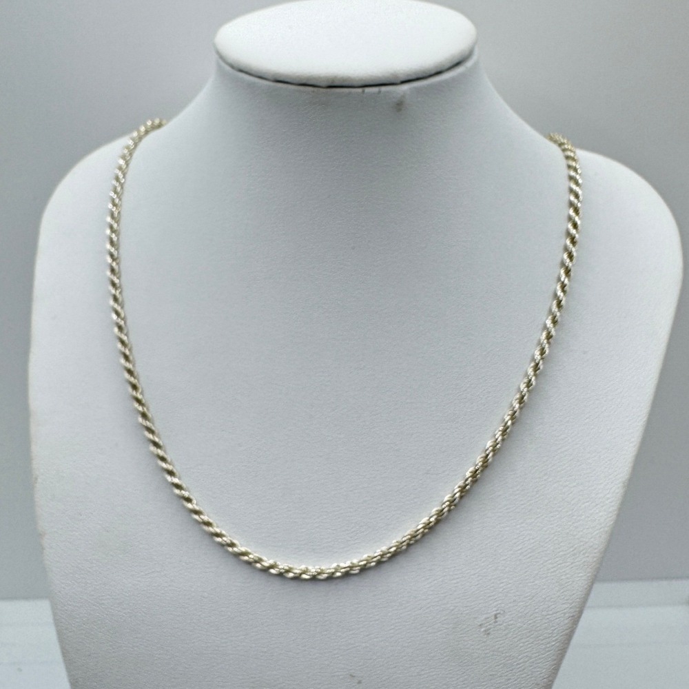 Italian Sterling Silver 925 Rope Chain Necklace 18 Inch Twisted Link Italy